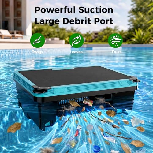 Curalk Over-Ground Robotic Pool Cleaner,Solar Powered Pool Vacuum,24H/7D Continuous Cleaning, 180-um, 3L Filtration Basket,APP Support, Automatic Pool Skimmer Robot,APP Support (Black-Blue)