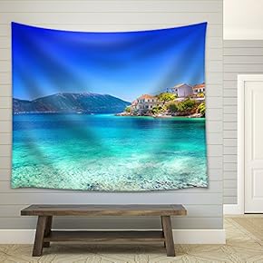 Fiskardo Village, Kefalonia Island, Greece - Fabric Wall Tapestry Home Decor - 51x60 inches