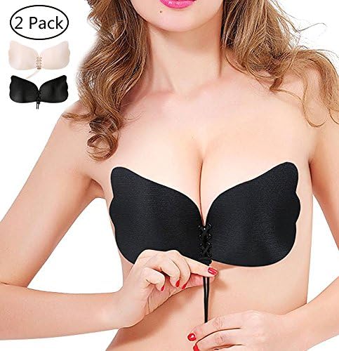 Fanng [Updated Version] Women’s Silicone Bra Strapless Invisible Push Up Bra Self Adhesive Drawstring Nubra
