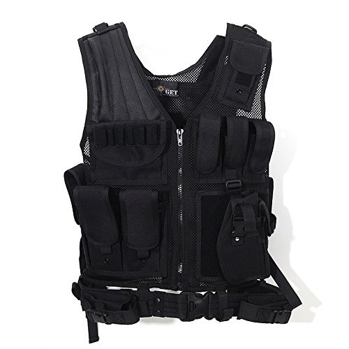 Tactical Outdoor Law Enforcement Tactical Vest Adjustable Adult SWAT Military Police Vest Tactical Outdoor Vest (Black)