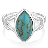925 Sterling Silver Blue Turquoise Stone Marquise Shape Knot Band Ring Jewelry Size 6, 7, 8