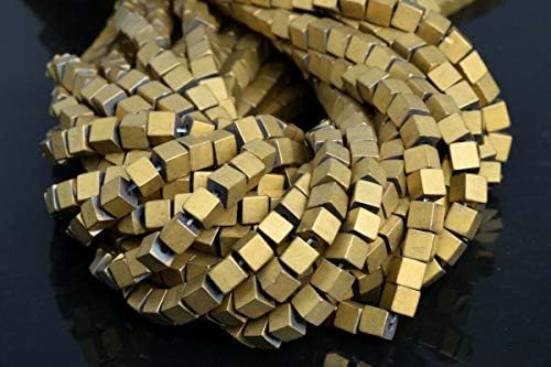 KapOD Beads 6MM Matte Gold Hematite Cube Grade AAA Natural Gemstone Loose Beads 8" Loose Beads