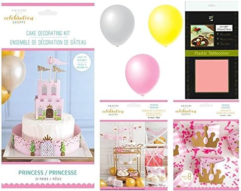 Celebration Shoppe by Kim Byers Princess Theme Bundle of 3 Party Kits - Cake Decorating, Banner & Accessories, and Favor Boxes - for Little Girl's Birthday Party Decor