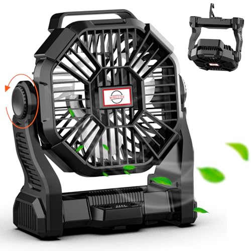 Sendowtek Camping Fan, Wireless Fan 10400mAh, Rechargeable Battery Fan with LED Light and Hook, 4 Wind Speed for Tent Sleeping Outdoor, Indoor