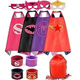 RioRand Kids Dress Up 4PCS Superhero Capes with Masks and Slap Bracelets for Girls Costumes Birthday Party Gifts