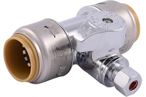 SharkBite Max Tee Stop Valve, 3/4 x 3/4 in Push-to-Connect x 1/4 in Compression, Brass Plumbing Fitting, Chrome Finish, UR249