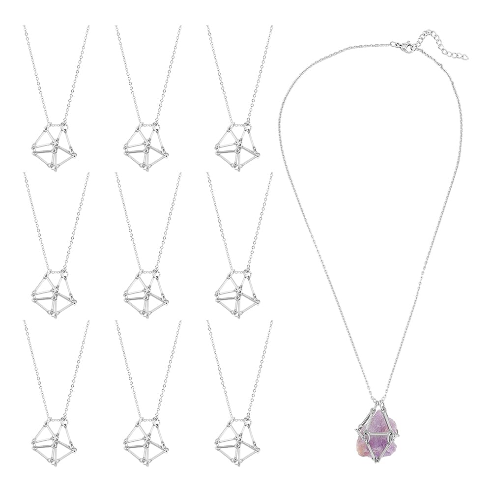 UNICRAFTALE 10Pcs 50Cm Long Adjustable Crystal Necklace Holder with 50mm Long Extender Chain Empty Stone Holder Nets Necklace Pendant with Stainless Steel Cage Lobster Claw Clasp for Jewelry Making