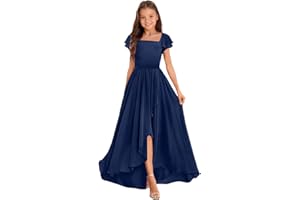 EMOZOM Junior Bridesmaid Dress, Girls' Special Occasion Dresses, Chiffon Wedding A Line Floor-Length Party Dresses