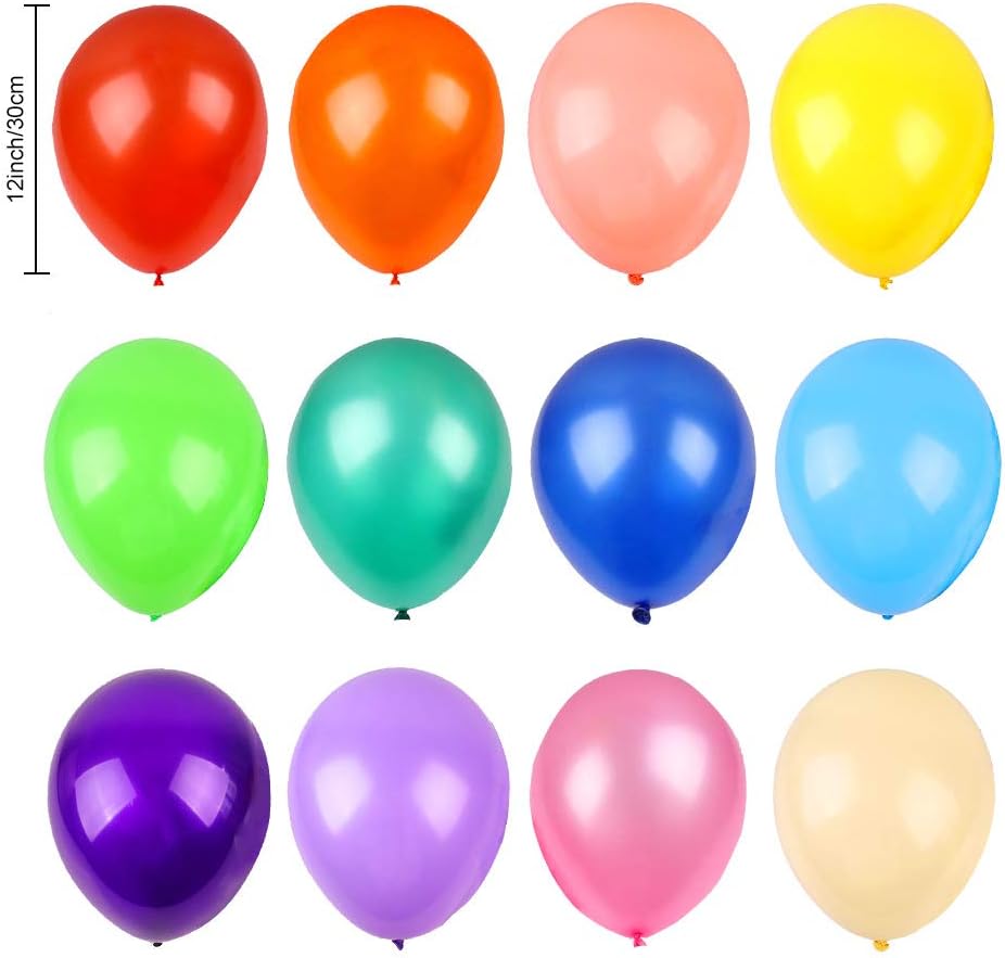 RUBFAC 120 Assorted Color Balloons 12 Inches 12 Kinds of Rainbow Party Latex Balloons, Latex Balloons for Party Decoration, Birthday Party Supplies or Arch Decoration: Toys & Games