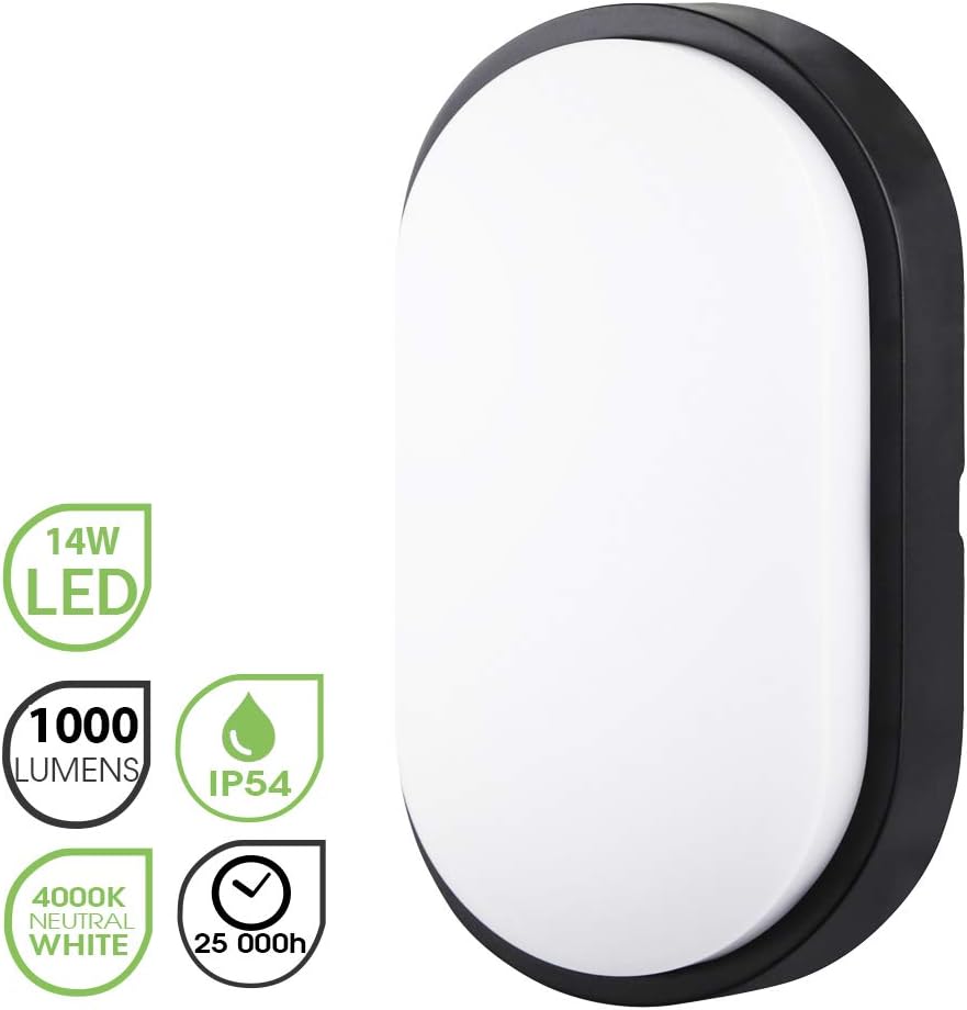 14W LED 4000K IP54 Flush Wall Mounted Oval Bulkhead Light Fitting with White Trim - Perfect for Indoor, Outdoor, Bath, Office, Hallway, Corridor, Utility, Garden, Shed, Workshop, Patio etc - 1 Pack - Image 3