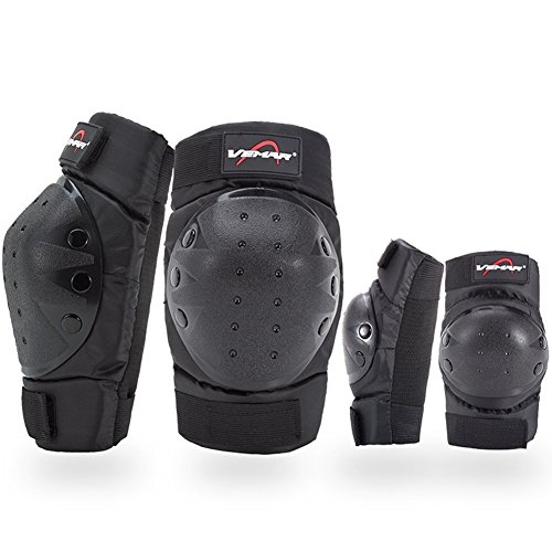 Rungear Shin Guards Adult Elbow & Knee Pads Protector Flexible Breathable Adjustable Elbow Armor for Motorcycle Motocross Racing Mountain Bike, One size Fits Most,4 Pieces Black (Black-185)