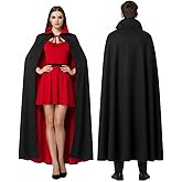 Vyxoran Reversible Cloak Unisex with Stand Collar Halloween Cosplay Costume Witch Black Red Robe Vampire Costume Full Length Masquerade Outfit for Men and Women