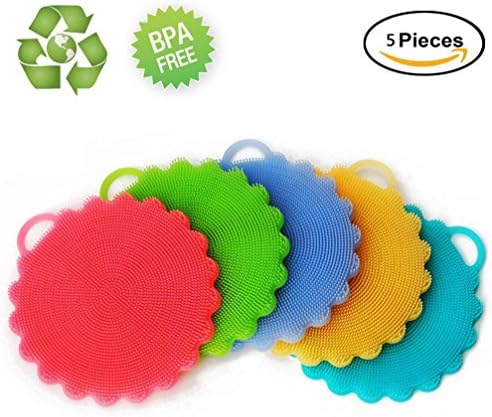 Silicone kitchen sponge Dish Scrubber Non Scratch multifunction Dishwashing Brush,non stick Antibacterial Stink Free,Food Grade BPA Free(pink/green/purple/yellow/blue)