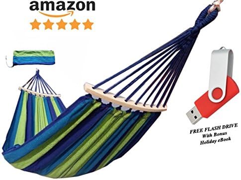 Best HAMMOCK LIGHTWEIGHT for Travel, Picnic, Camping, Backpacking, Beach, & Yard, Soft Cotton, Bonus Flash Drive Included with Holiday PDF eBook