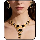 Tazimo Chunky Gold Black Jewelry Sets for Women Black Silver Bohemia Earrings Necklace Set Western Vintage Trendy White Gold Necklaces Jewelry Gifts for Women