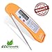 Instant Read Food Meat Thermometer, BaseWish Digital Electronic Cooking Thermometer with LCD Screen, Long Collapsible Safe 304 Stainless Steel Probe, for BBQ Grill Oven Candy Liquids Milk Tea, Orange
