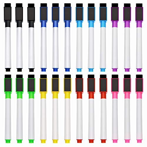 Boao 24 Pieces Magnetic Dry Erase Markers Whiteboard Erase Marker with Erasers Cap for School and Office, 8 Assorted colors (Black cap)