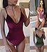 OQC Women's Plunge V Neck Backless Strap Tight Velvet Bodysuit Jumpsuit Leotard