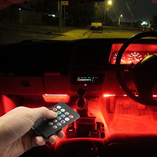 Car LED Strip Light,Yking 4pcs 48 LED DC 12V Multicolor Music Car Interior Lights LED Under Dash Lighting Waterproof Kit with Sound Active Function and Wireless Remote Control, Car Charger Included - Thumbnail 4