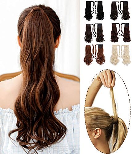 Valentine's Day Big Sale Rhyme 20” 110g Black Wrap Around Synthetic ponytail hair piece Clip in Hair Extensions Long Natural Curly Wavy Pony Tail For Women/Girls/Lady