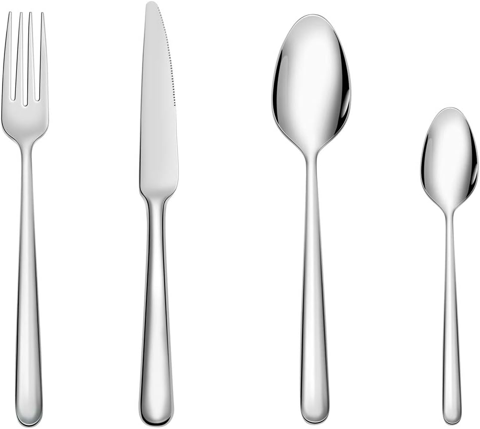 16 Piece Cutlery Set, Stainless Steel Flatware Tableware Set Family Dinnerware with Knife Spoon Fork, Service for 4 - Mirror Polish & Dishwasher Safe（04 Style）