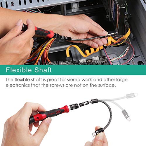 ORIA Precision Screwdriver Kit, 60 in 1 with 56 Bits Screwdriver Set, Magnetic Driver Kit with Flexible Shaft, Extension Rod for Mobile Phone, Smartphone, Game Console, Tablet, PC, Red - Thumbnail 3