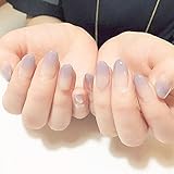 Yean 24Pcs/Set Bridal False Nails Set Full Cover Medium Oval Nude Purple and Pink Gradual Change Color Fake Nail Tips with Design Press on Nails with Glue and Adhesive Tab for Women and Girls