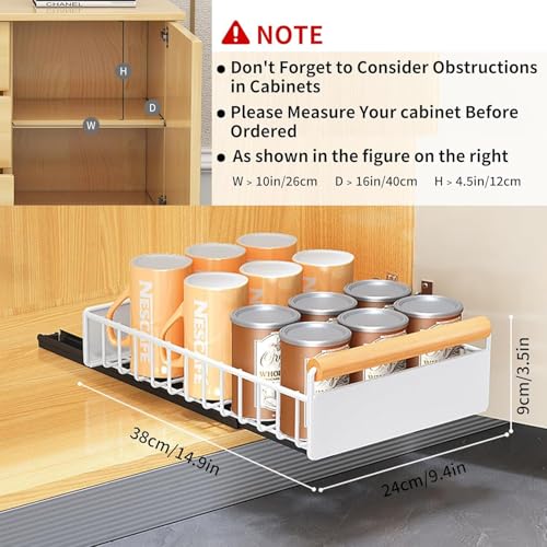 Pull-Out Cabinet Organizer, No-Drill Slide-Out Drawer with Adhesive Nano Film, Kitchen Cabinet Shelf Organizer, Under-Sink and Pantry Storage Shelf for Kitchen and Bathroom (White, 39x25x4cm)