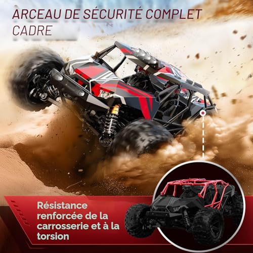 Womaqu Brushless Adult Remote Control Car 1:14, RC Car 4x4 68 km/h with Roll Cage and Reinforced Chassis, 2 LiPo 2S Batteries, Double Tyre Set, Radio Controlled Car Compatible 3S