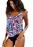 Mumentfienlis Womens Padded Two Piece Pattern Printed Tankini Swimsuit Bathing Suit Size M Red