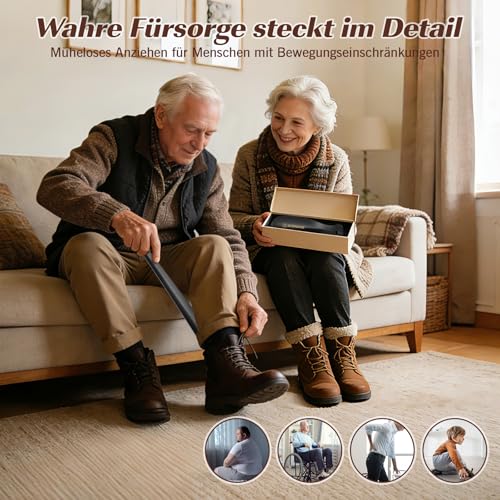 ZOMAKE Shoe Horn Long 42 cm, Small Shoe Horn 19 cm, Robust Metal Shoe Horn Set for Seniors, Children, Men & Women, Practical and Portable for Everyday and Travel (2 Black A)