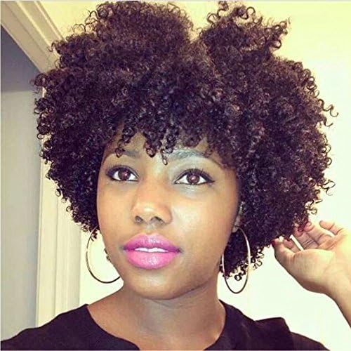 MILISI Short Kinky Curly Wigs for Black Women Synthetic Afro Wig African American Full Wigs with Wig Cap (Dark Brown) MLS029