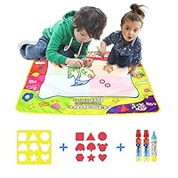 ALANGDUO Aqua Magic Doodle Mat Kids Painting Writing Doodle Drawing Mat with 3 Water Pens and Molds Educational Toys &Toddler Gifts for Boys Girls 31.4" x 23.6"