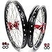 KKE 21/19 SPOKED MX WHEELS RIMS SET FOR CRF250R 04-13 CRF450R 02-12 CR125R CR250R 02-13 CNC ALUMINUM (red hub, black rim, silver nipple, silver spoke)