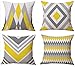 BLUETTEK Modern Simple Geometric Style Cotton Linen Burlap Square Throw Pillow Covers, 18 x 18 Inches, Set of 4 (Yellow-Gray)