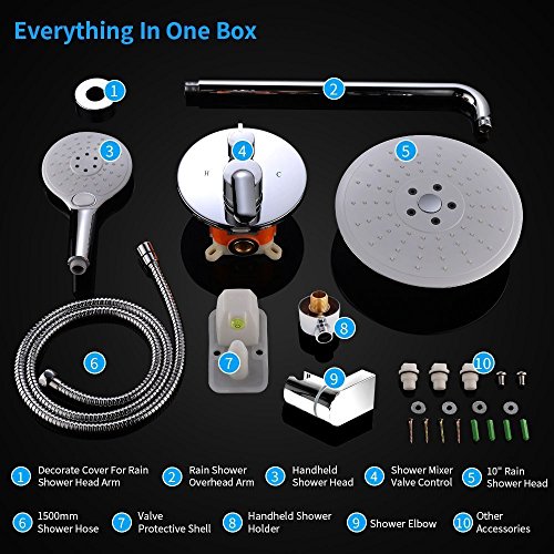 STARBATH Shower Sets with Rain Fall Shower Head and Handheld Set, Shower Mixer Faucet Valve Kit, Adjustable Wall Mounted Shower Holder for Shower System,Chrome (Rain Shower Set White Round) - Thumbnail 5