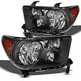 For 2007-2013 Tundra, 2008-2015 Sequoia Black Replacement Headlights Front Lamps L+R Pair L+R/2008 2009 2010 2011 2012