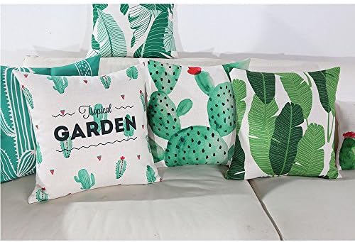 Wisdomcreate Cotton Pillow Case, Gift For Girls Super Soft Throw Pillow Case Green Leaves Printed Cover Plant Cotton Decorative Pillow Case Cushion Cover Set of 4 Pieces 18" 18"