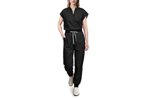 Eadflie Scrubs for Women Set - with Sleeveless Stand-Up Collar Scrub Top & Jogger Scrub Pants, 8-Pocket Design