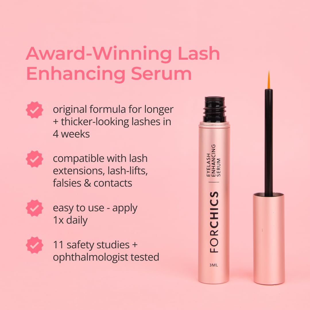 ForChics Eyelash Growth Serum - Prostaglandin-Free Lash Enhancing Serum for Longer, Thicker Lashes and Brows- Natural Formula, Visible Results in 2 Weeks - Vegan, Hormone-Free 0.10 fl. oz / 3ml