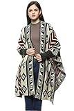 Women's Knitted Cardigan Geometric Pattern Bat Sleeve Sweater Shawl Capes Coat