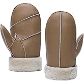 MGGMOKAY Men Leather Mittens Shearling Sheepskin Fur Lined Winter Mitten Gloves