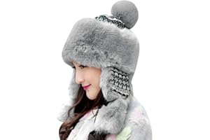 ITODA Warmer Faux Fur Trapper Hat for Women, Furry Warm Mongolian Russian Skiing Winter Cold Windproof Earflap Outdoor Cap