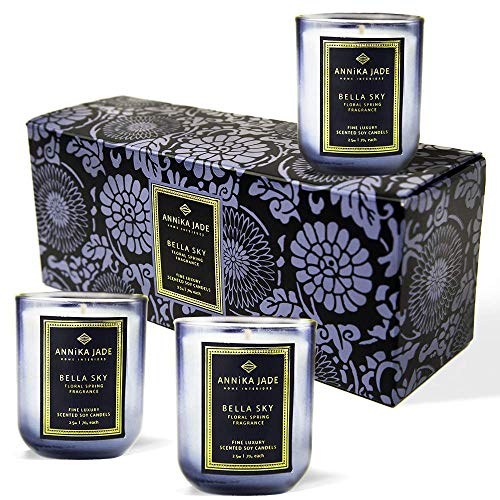 ANNIKA JADE – Blue Candles Gift Set | Scented Soy Votive Candles | Aromatherapy – Relaxing Stress Relief for Woman | Quality Fragrance | Decorative Box | Christmas, Mom, Birthday, Thank You Gift