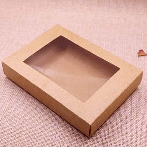Ranggrgt Vintage/Ivory Box Kraft Paper Gift Box Package with Clear PVC Window Candy Favors Arts&Krafts Display Package Box 10Pcs Kraft 14.5x10.5x2.5cm