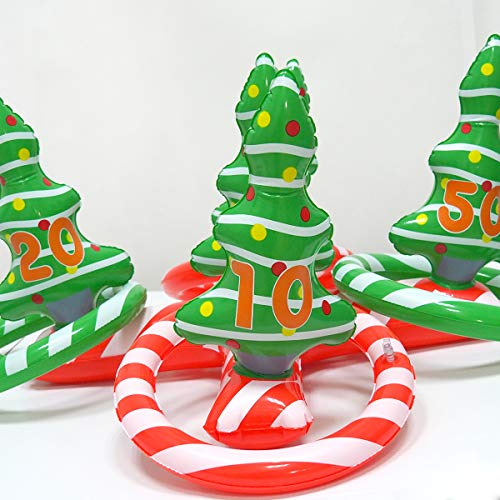 YHSBUY Inflatable Christmas Tree Ring Toss Games Set with 4 Ring Winter Holiday Toys Christmas Party Game Family Indoor Outdoor Game Include Handle Pump