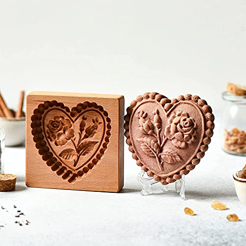 Carved Wooden Gingerbread Cookie Mold,3D Wooden Baking Mold Cookie Biscuit Press Stamp Molds,Cookie Cutter,Cookie Stamp,DIY Biscuit Stamp Mould for Halloween Thanksgiving Christmas(Rose of Love) at Amazon