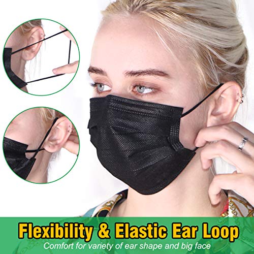 Black Disposable Face Masks, 100 Pcs Black Face Masks 3 Ply Filter