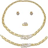 Giffor 18K Gold Plated Valentine's Day Gift Jewelry Set for Women Costumes Dress Up Necklaces With Stud Earrings Bracelets Christmas Gifts Jewellery 4PCS