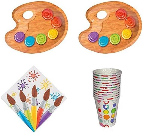 Artist Painting Party Supplies, 12 guests - small easel shaped plates, napkins, cups